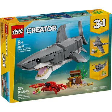 LEGO Creator Fierce Shark with a Treasure Chest Building Toy for Boys & Girls - Kids Build a Shark, Fish, or Manta Ray Animal Figure - Bedroom or Shelf Decor for Ages 8+ - 31381