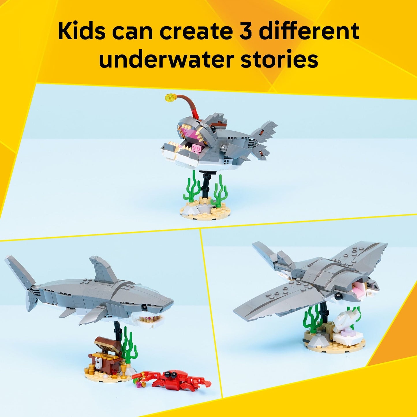 LEGO Creator Fierce Shark with a Treasure Chest Building Toy for Boys & Girls - Kids Build a Shark, Fish, or Manta Ray Animal Figure - Bedroom or Shelf Decor for Ages 8+ - 31381