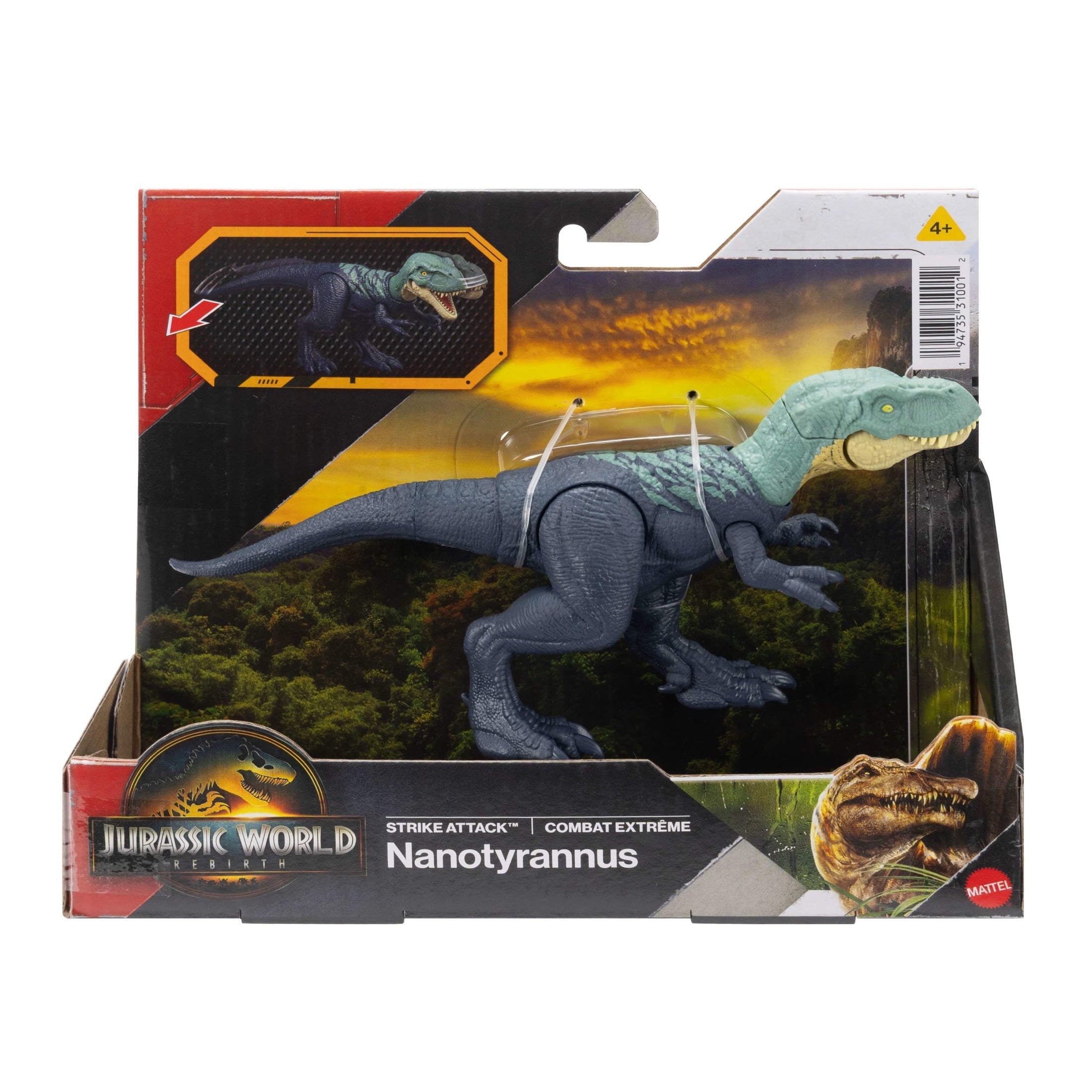Jurassic World Rebirth Strike Attack Nanotyrannus Dinosaur Toy, Single Strike Action, Posable