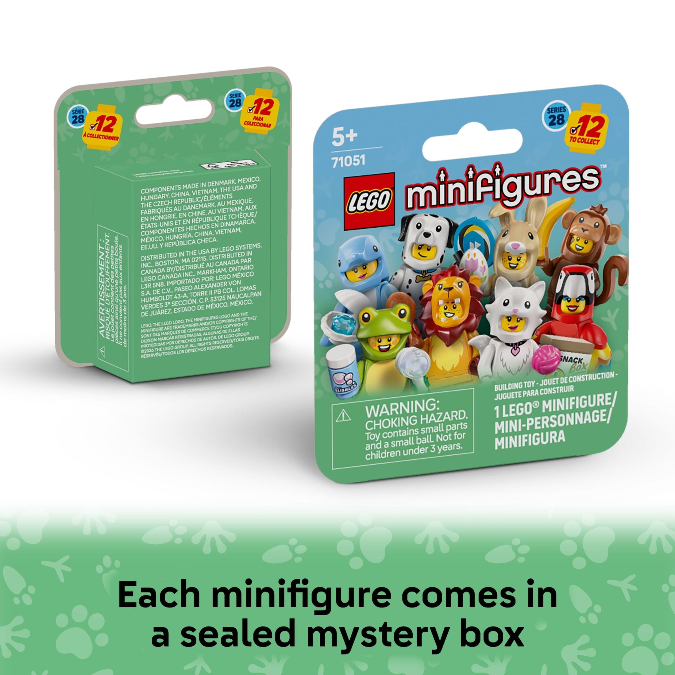 LEGO Minifigures Animal Series 28 Mystery Box Toy for Kids - Find 1 of 12 Surprise Figures in Each Pack - Gift Idea for Birthday - Party Favors for Boys & Girls, Ages 5+ - 71051
