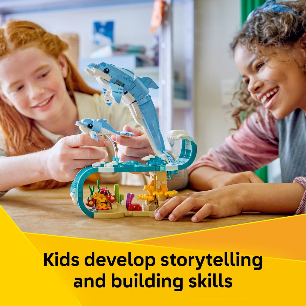 LEGO Creator 3 in 1 Sea Animals: Beautiful Dolphins Building Toy for Girls, Boys, & Kids, Ages 8+ - Build a Dolphin, Seahorse, or Crab Animal Figure - Gift Idea for Birthdays - 31385