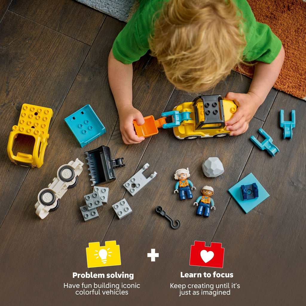 LEGO DUPLO Town 3 in 1 Construction Vehicles Toys for Toddlers - Learning & Pretend Play Set for Boys & Girls, Ages 2+ - Building Blocks for Fine Motor Skills Practice - Gift for Birthdays - 10475