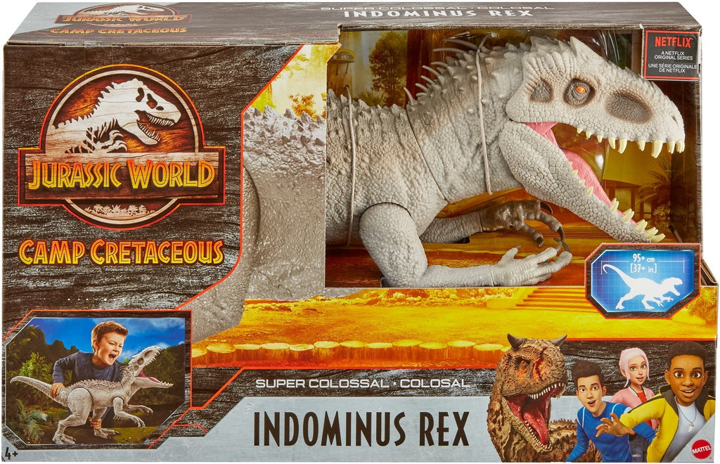 Jurassic World Camp Cretaceous Super Colossal Indominus Rex Action Figure with Eating Feature, Stands 18in High and 3.5ft Long, Dinsoaur Toy Gift