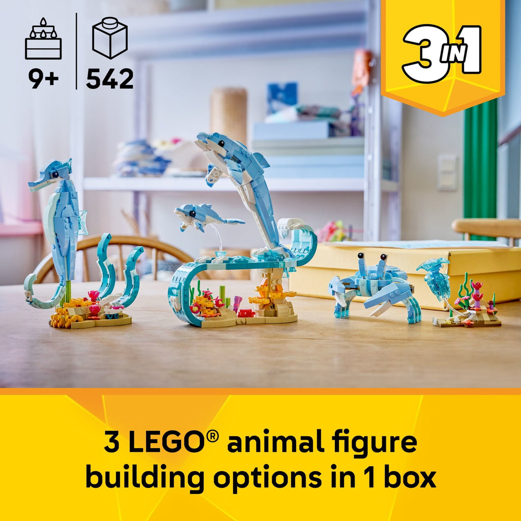 LEGO Creator 3 in 1 Sea Animals: Beautiful Dolphins Building Toy for Girls, Boys, & Kids, Ages 8+ - Build a Dolphin, Seahorse, or Crab Animal Figure - Gift Idea for Birthdays - 31385