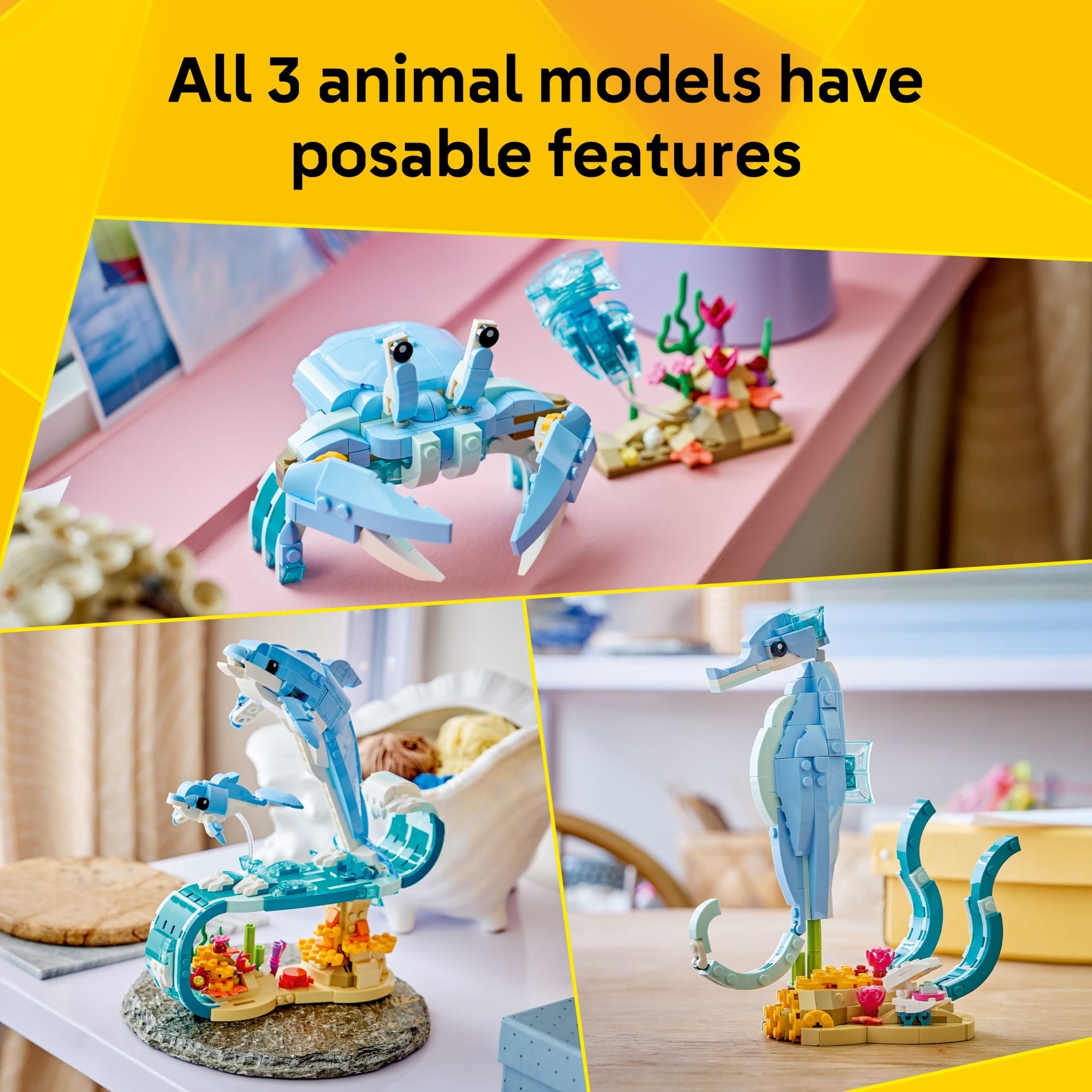 LEGO Creator 3 in 1 Sea Animals: Beautiful Dolphins Building Toy for Girls, Boys, & Kids, Ages 8+ - Build a Dolphin, Seahorse, or Crab Animal Figure - Gift Idea for Birthdays - 31385