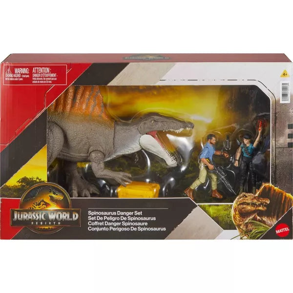 Jurassic World Rebirth Spinosaurus Danger Set Playset (with Zora Bennett & Dr. Henry Loomis Action Figures)