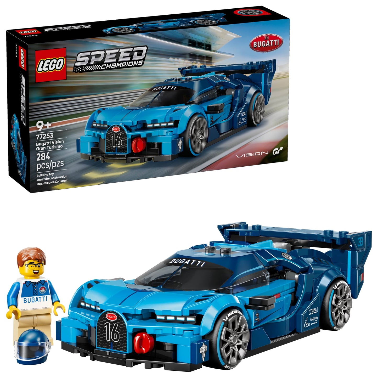LEGO Speed Champions Bugatti Vision Gran Turismo Hyper Sports Car Building Toy for Kids & Gamers - Building Set W/Bugatti Driver Minifigure for Boys & Girls, Ages 9+ - Gift Idea for Birthdays - 77253