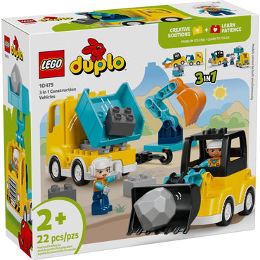 LEGO DUPLO Town 3 in 1 Construction Vehicles Toys for Toddlers - Learning & Pretend Play Set for Boys & Girls, Ages 2+ - Building Blocks for Fine Motor Skills Practice - Gift for Birthdays - 10475