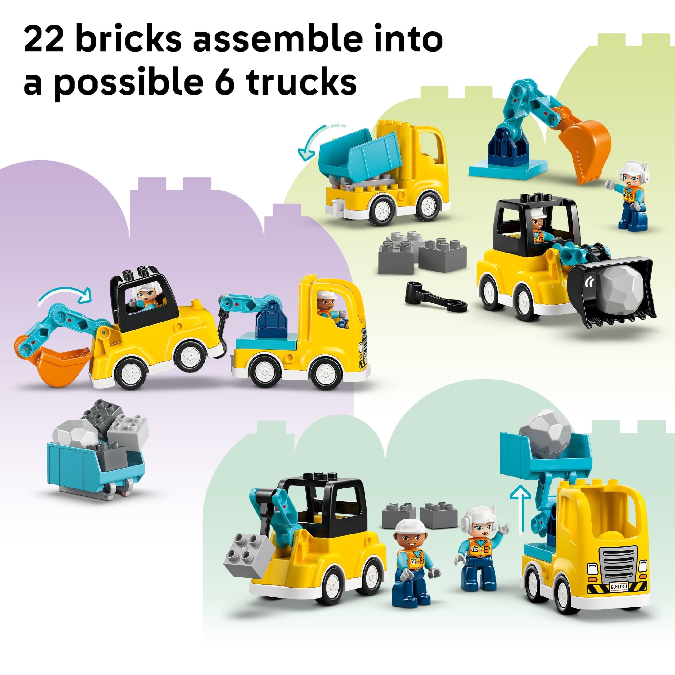 LEGO DUPLO Town 3 in 1 Construction Vehicles Toys for Toddlers - Learning & Pretend Play Set for Boys & Girls, Ages 2+ - Building Blocks for Fine Motor Skills Practice - Gift for Birthdays - 10475