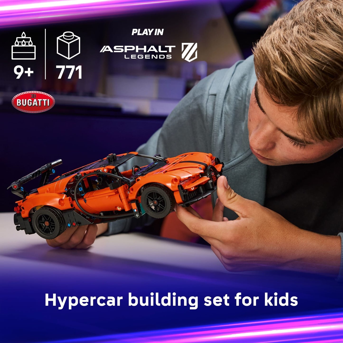 LEGO Technic Bugatti Chiron Pur Sport Hypercar Building Toy for Boys & Girls - Sports Car Toy W/Realistic Steering & Engine for Kids & Racing Fans, Ages 9+ - Gift Idea for Birthdays - 42222