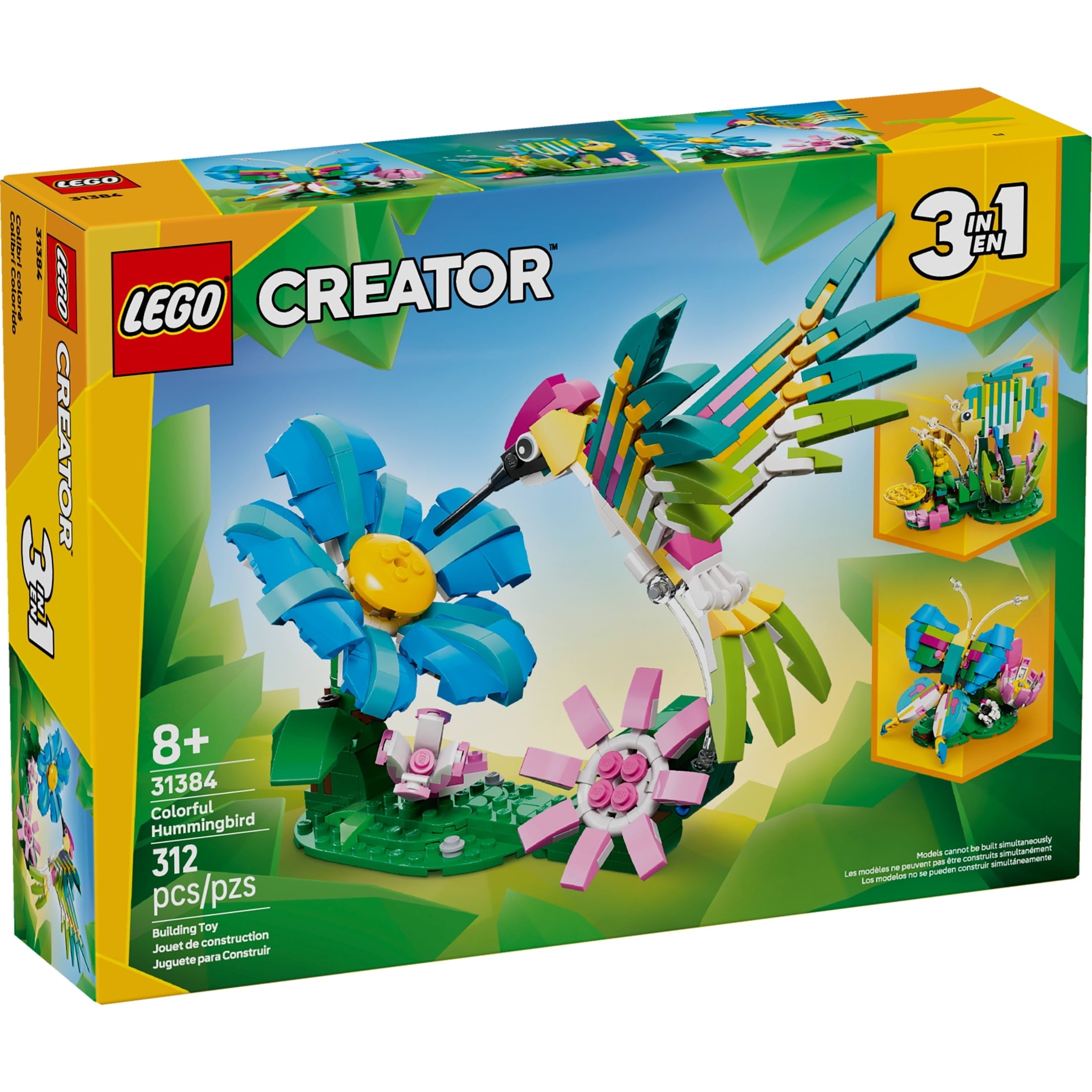LEGO Creator 3 in 1 Wild Animals: Colorful Hummingbird Building Toy for Girls, Boys, & Kids, Ages 8+ - Build a Bird, Butterfly, or Tropical Fish - Gift Idea for Birthdays - 31384