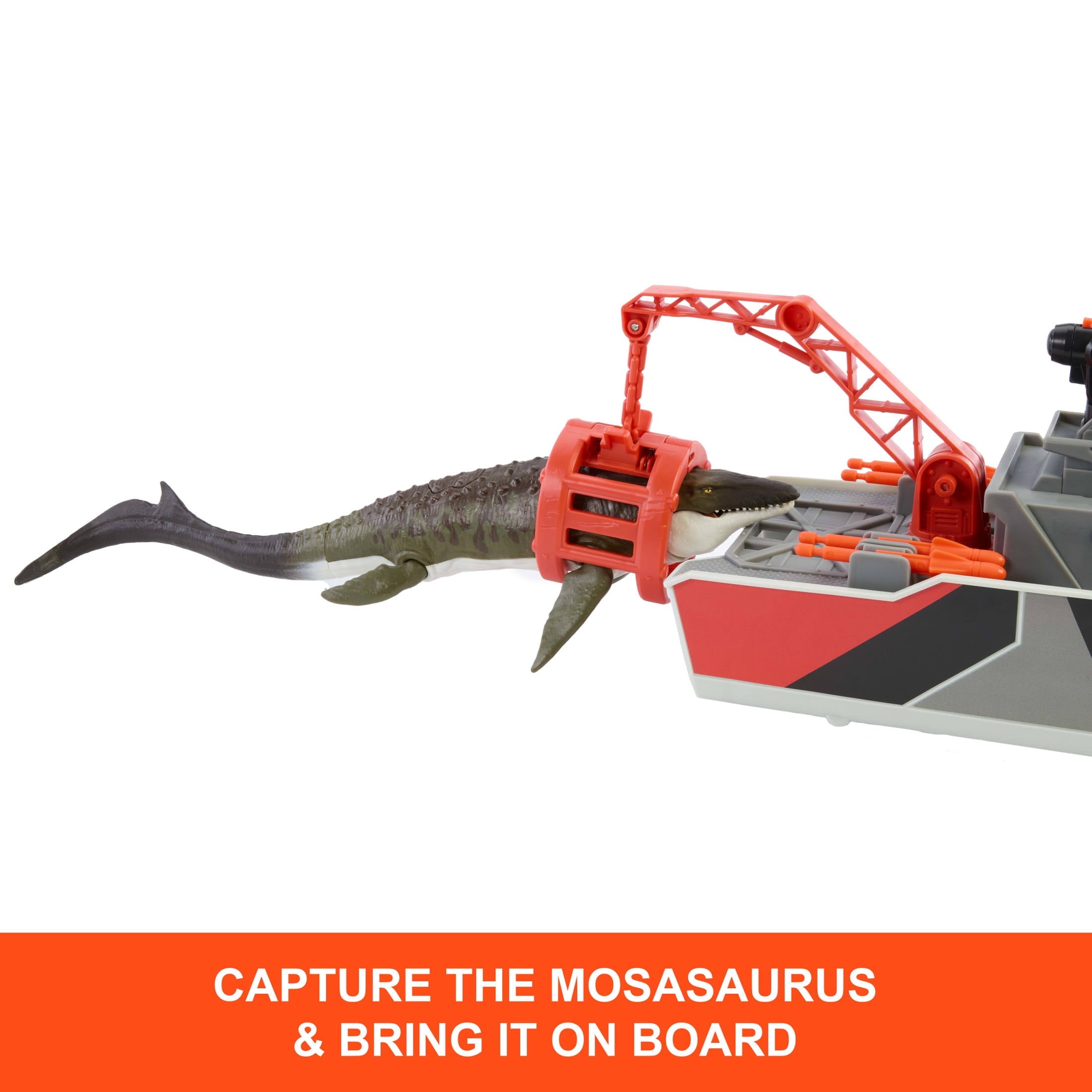 Matchbox Jurassic World Mosasaurus Rescue Action Boat Playset with Ship, Dino, Toy Car & Missiles